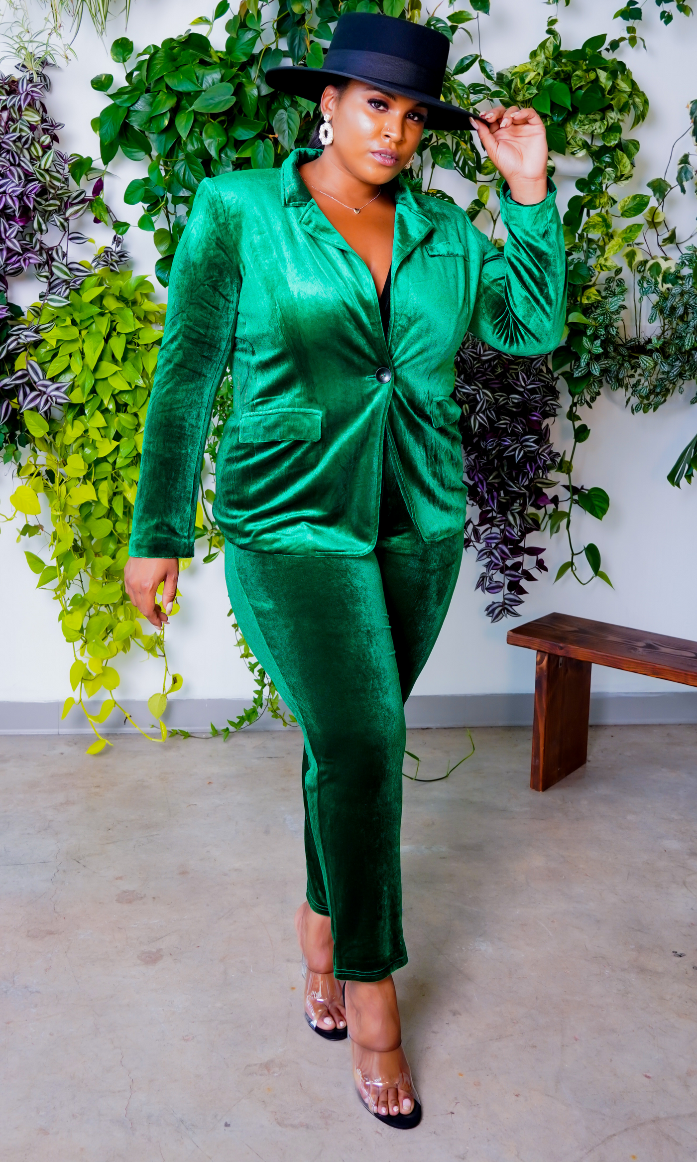 Joyful | Blazer Suit Set - Velvet Green - Cutely Covered
