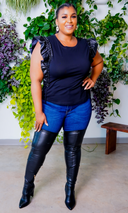 Forever Yours | Contrast Ruffle Sleeve Top - Black FINAL SALE - Cutely Covered