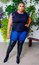 Forever Yours | Contrast Ruffle Sleeve Top - Black FINAL SALE - Cutely Covered