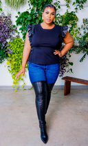 Forever Yours | Contrast Ruffle Sleeve Top - Black FINAL SALE - Cutely Covered
