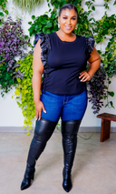 Forever Yours | Contrast Ruffle Sleeve Top - Black FINAL SALE - Cutely Covered