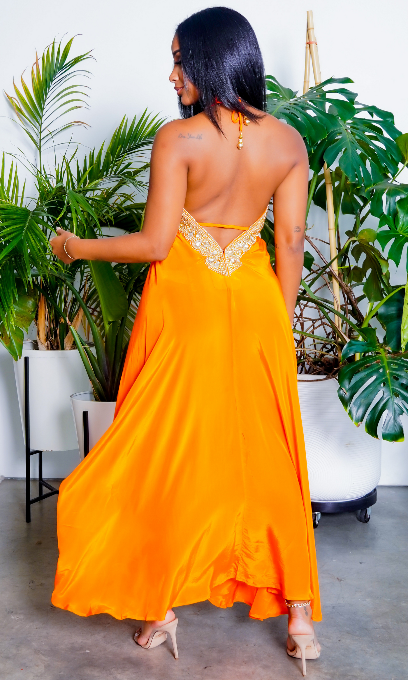 Beaded Flowy Dress - Orange - Cutely Covered