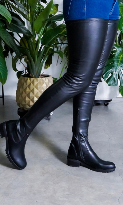 She's Killing It Surgical | Thigh High Flat Stretch Boots - Cutely Covered