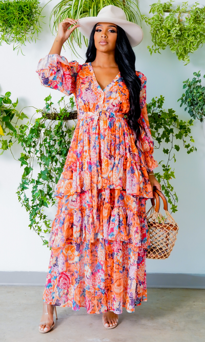 Bouquet of Flowers| Floral Long Dress FINAL SALE - Cutely Covered