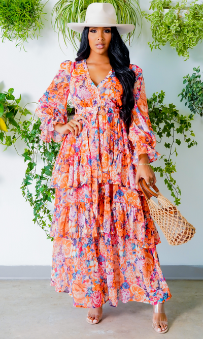 Bouquet of Flowers| Floral Long Dress FINAL SALE - Cutely Covered