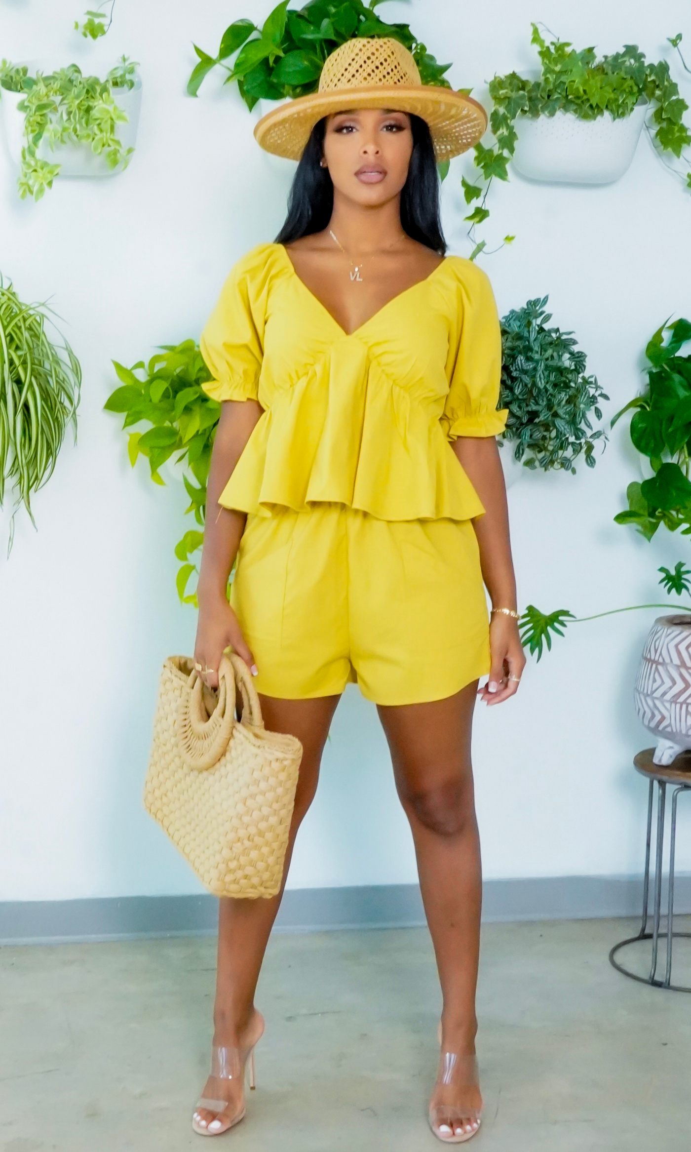 Summer Days | Two Piece Linen Set - Yellow - Cutely Covered