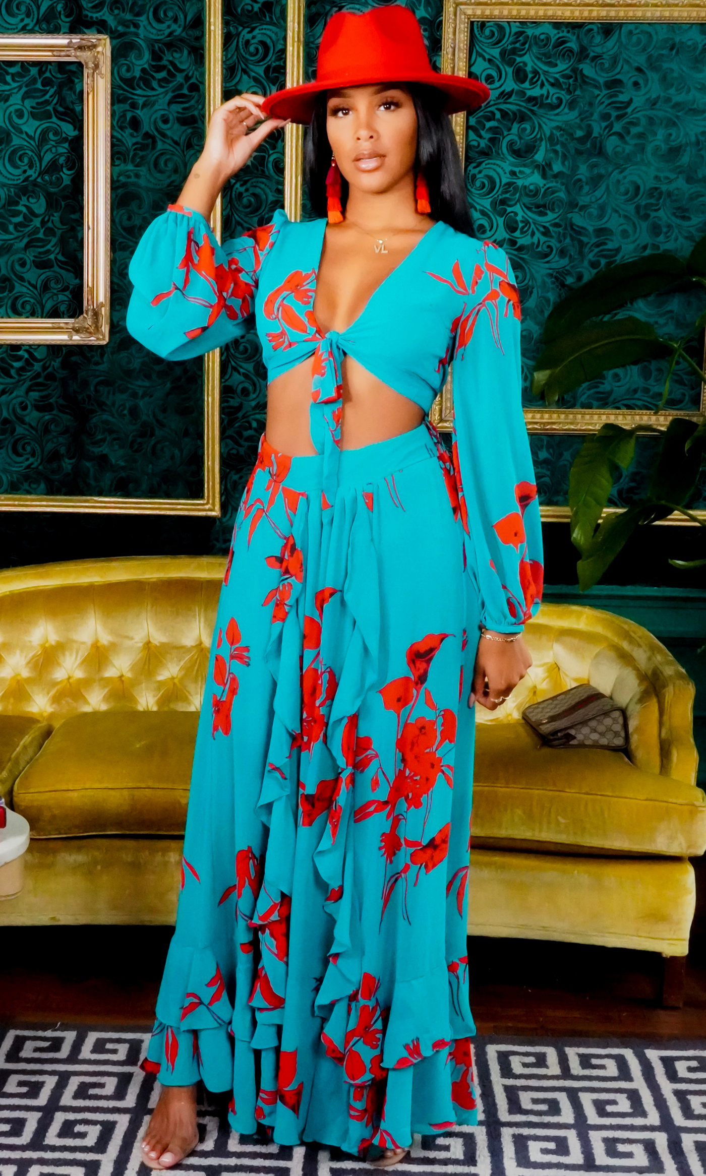 Floral Breeze | Skirt Set  - Teal/Red FINAL SALE - Cutely Covered