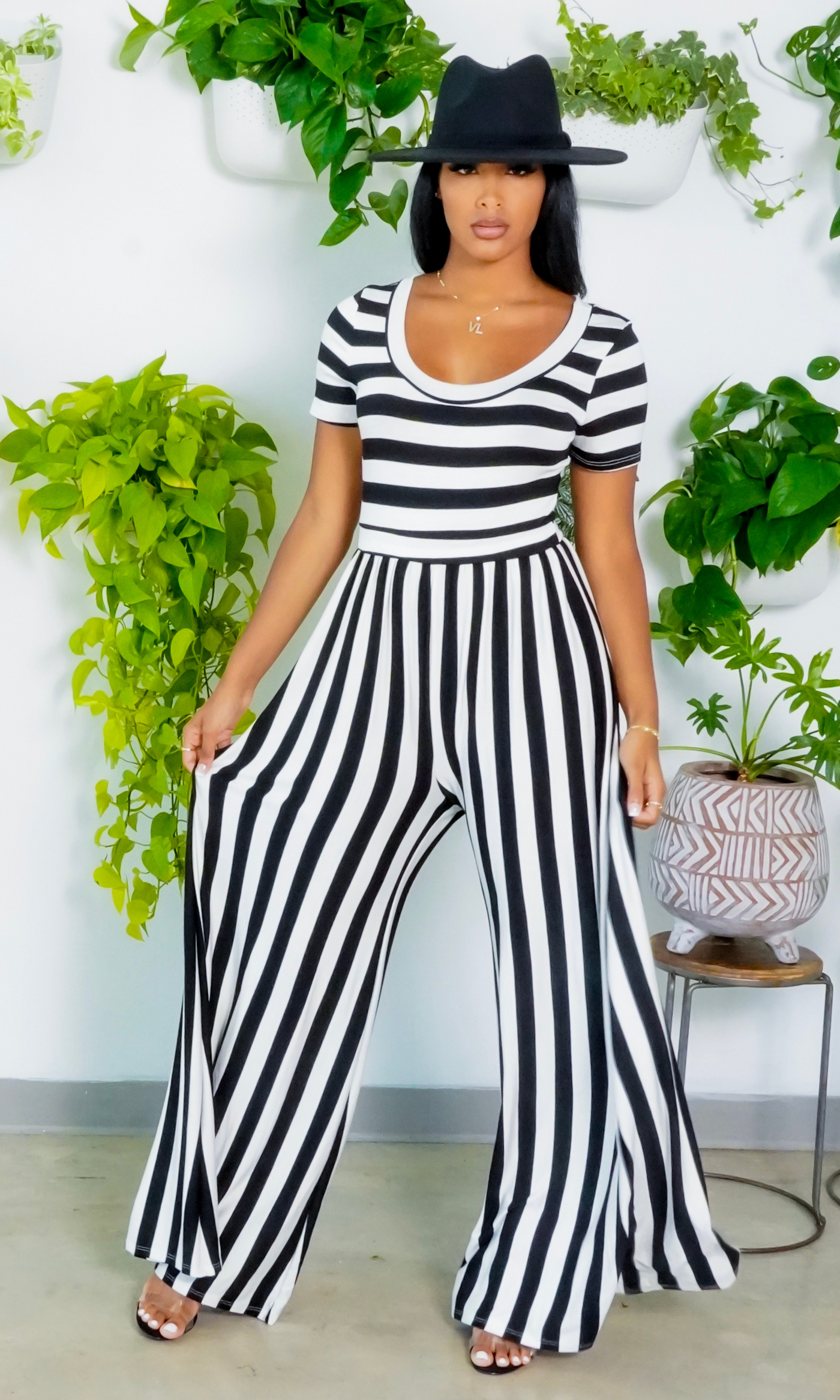 Beauty Short Sleeve l Striped Jumpsuit - Cutely Covered