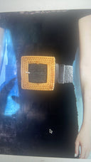 Oversized Raffia Buckle Belt - Square (Black) - Cutely Covered